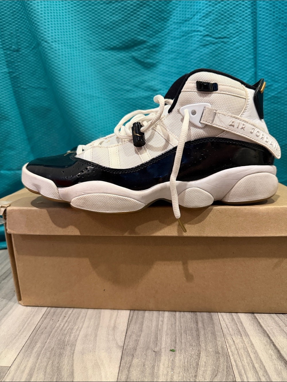 Jordan White and Black Basketball Shoes - Picture 2 of 5